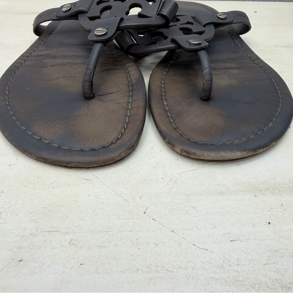 Tory Burch Dark Grey Leather Miller Sandals 9.5 - Picture 5 of 8